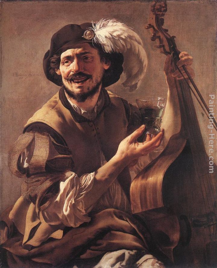 A Laughing Bravo with a Bass Viol and a Glass painting - Hendrick Terbrugghen A Laughing Bravo with a Bass Viol and a Glass art painting A Laughing Bravo with a Bass Viol and a Glass painting - Hendrick Terbrugghen A Laughing Bravo with a Bass Viol and a Glass art painting